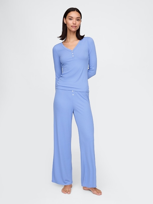 pantalon de pyjama à jambes larges en mini côtes
