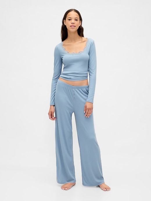pantalon de pyjama à jambes larges en mini côtes