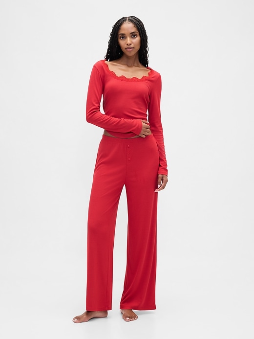 pantalon de pyjama à jambes larges en mini côtes