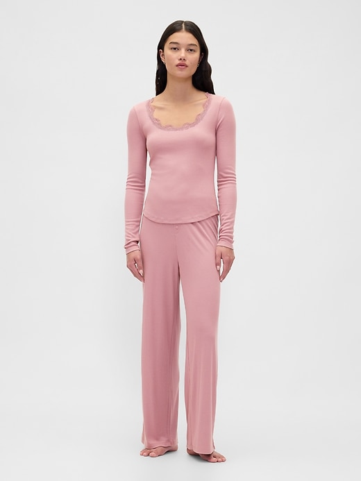pantalon de pyjama à jambes larges en mini côtes