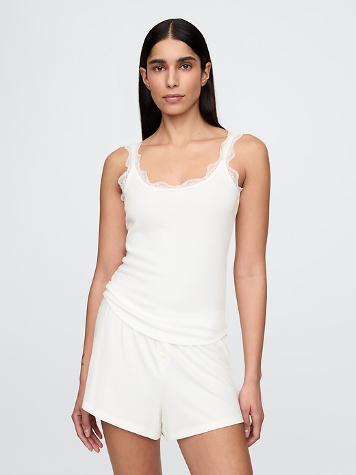débardeur de pyjama mini côtelé en dentelle