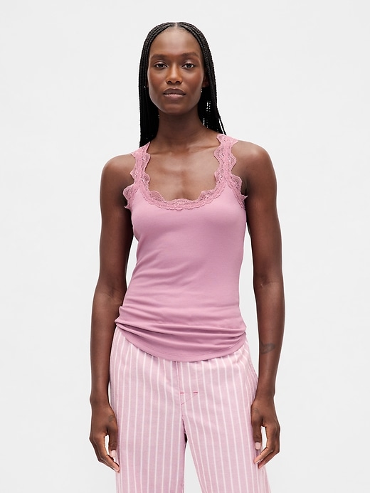 débardeur de pyjama mini côtelé en dentelle