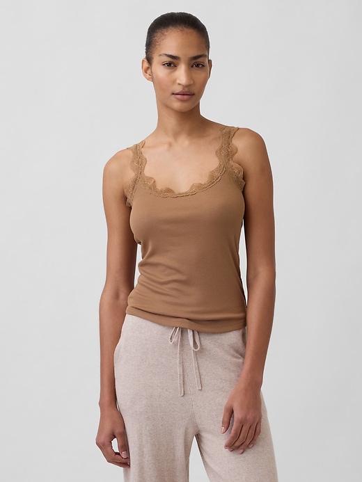 débardeur de pyjama mini côtelé en dentelle