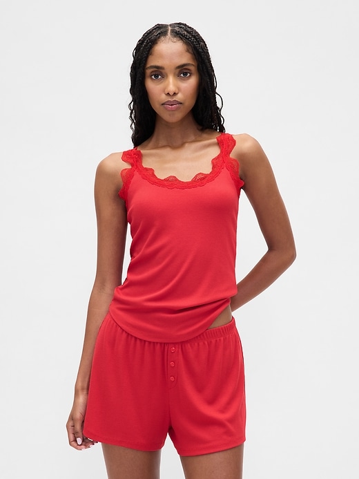 débardeur de pyjama mini côtelé en dentelle