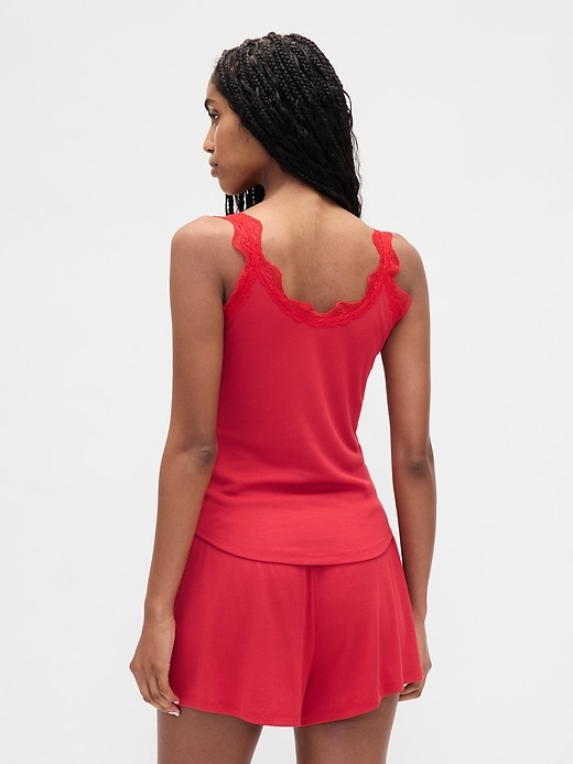 débardeur de pyjama mini côtelé en dentelle