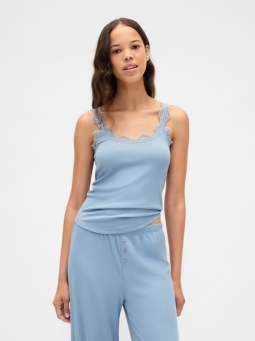 débardeur de pyjama mini côtelé en dentelle