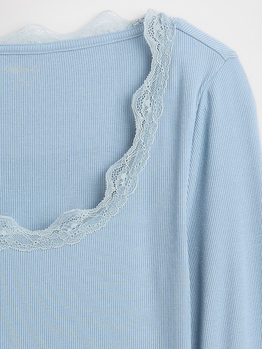 haut de pyjama côtelé à bordure en dentelle mini