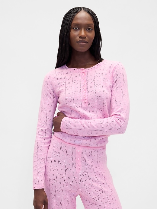 haut de pyjama léger cashsoft à motif cœur ajouré