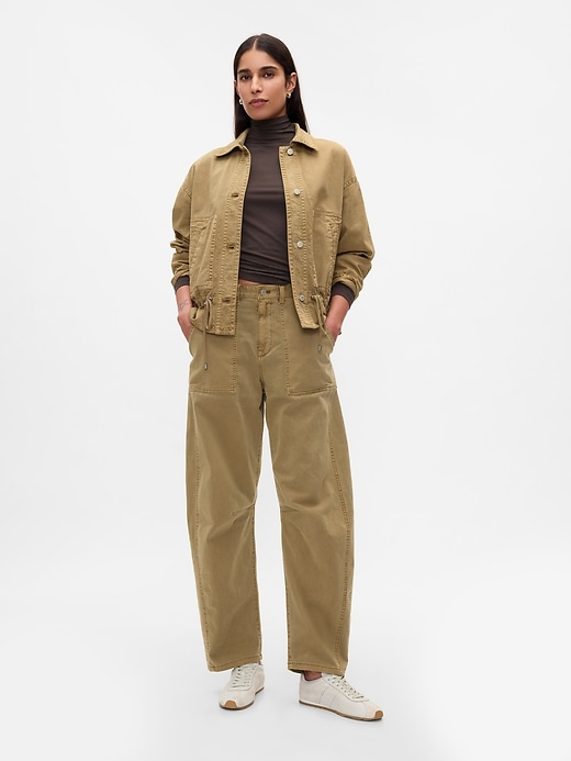 pantalon baril en sergé taille mi-haute