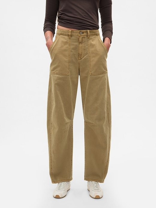 pantalon baril en sergé taille mi-haute