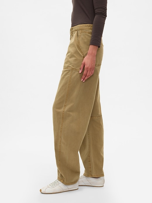 pantalon baril en sergé taille mi-haute