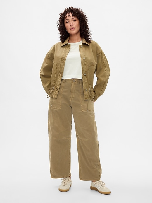 pantalon baril en sergé taille mi-haute