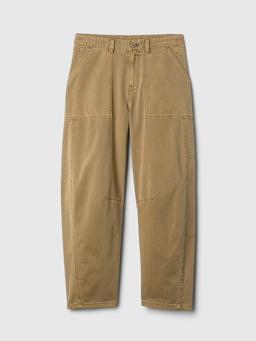 pantalon baril en sergé taille mi-haute