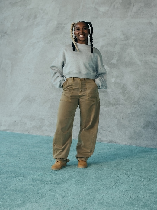 pantalon baril en sergé taille mi-haute