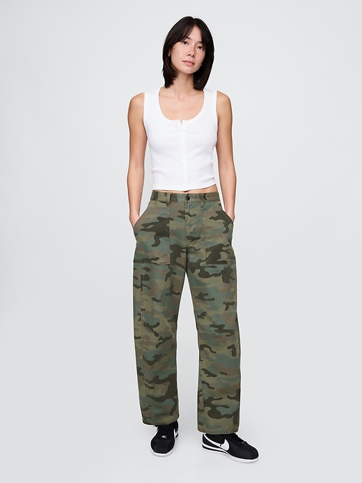 pantalon baril en sergé taille mi-haute