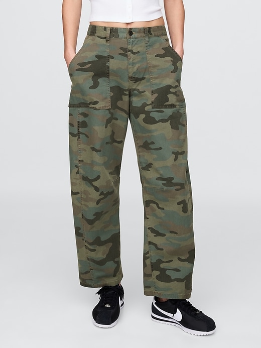 pantalon baril en sergé taille mi-haute