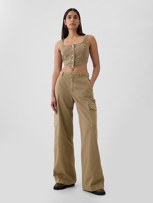 pantalon cargo kaki ample taille mi-haute