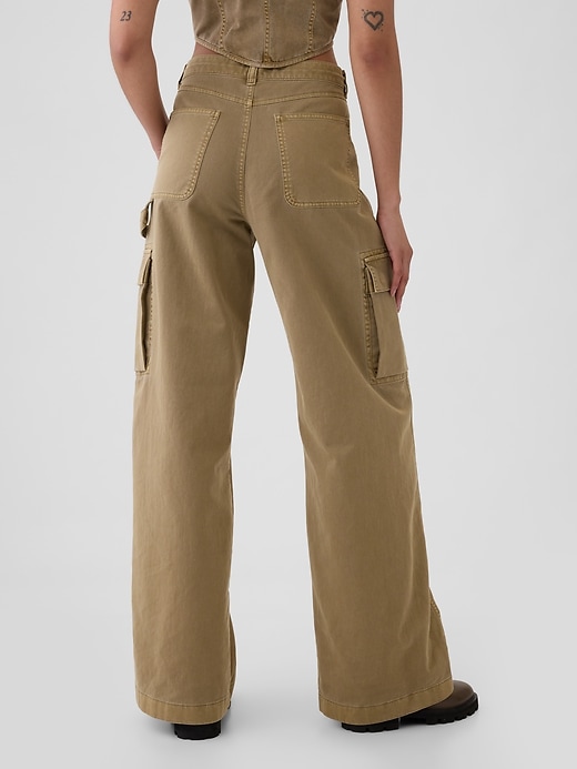 pantalon cargo kaki ample taille mi-haute