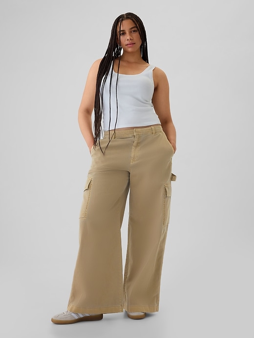 pantalon cargo kaki ample taille mi-haute