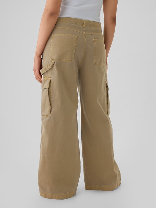 pantalon cargo kaki ample taille mi-haute