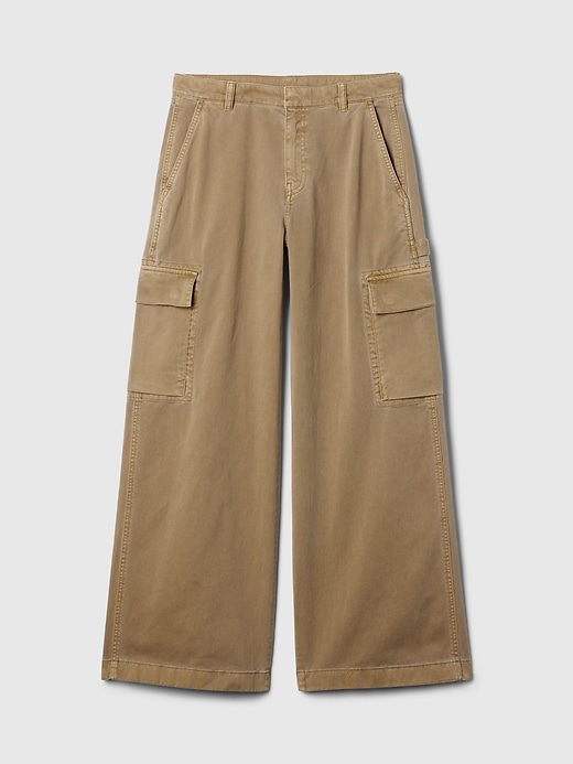 pantalon cargo kaki ample taille mi-haute