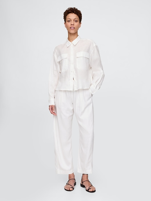 pantalon easy barrel taille mi-haute en lin mélangé