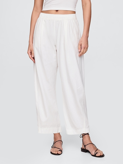 pantalon easy barrel taille mi-haute en lin mélangé
