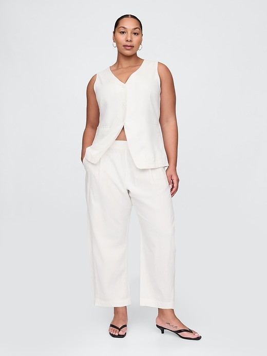 pantalon easy barrel taille mi-haute en lin mélangé