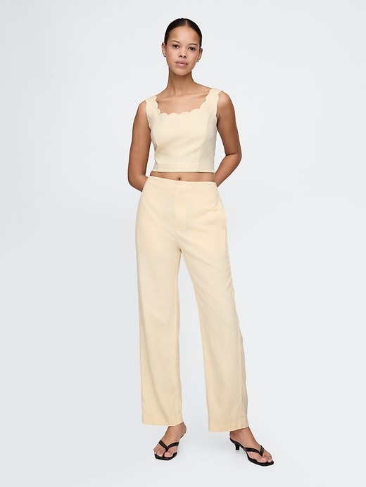 pantalon droit décontracté à la cheville en lin mélangé