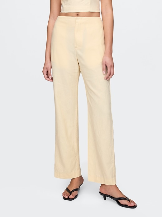 pantalon droit décontracté à la cheville en lin mélangé