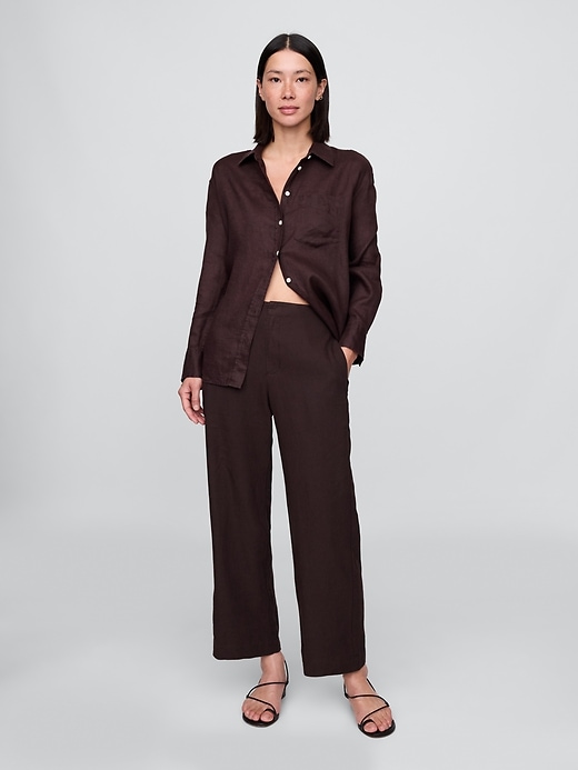 pantalon droit décontracté à la cheville en lin mélangé
