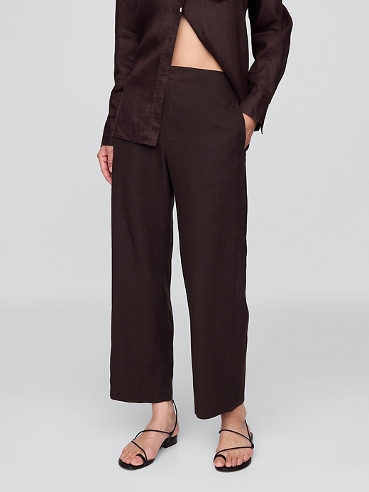 pantalon droit décontracté à la cheville en lin mélangé