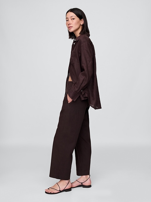 pantalon droit décontracté à la cheville en lin mélangé