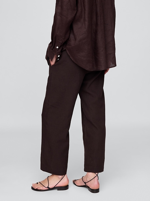 pantalon droit décontracté à la cheville en lin mélangé