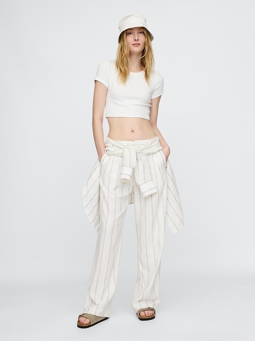pantalon taille haute en lin mélangé 365