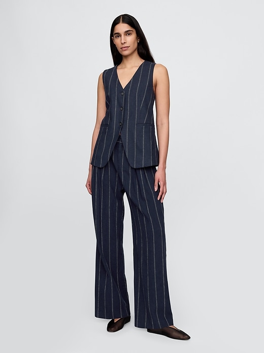 pantalon taille haute en lin mélangé 365