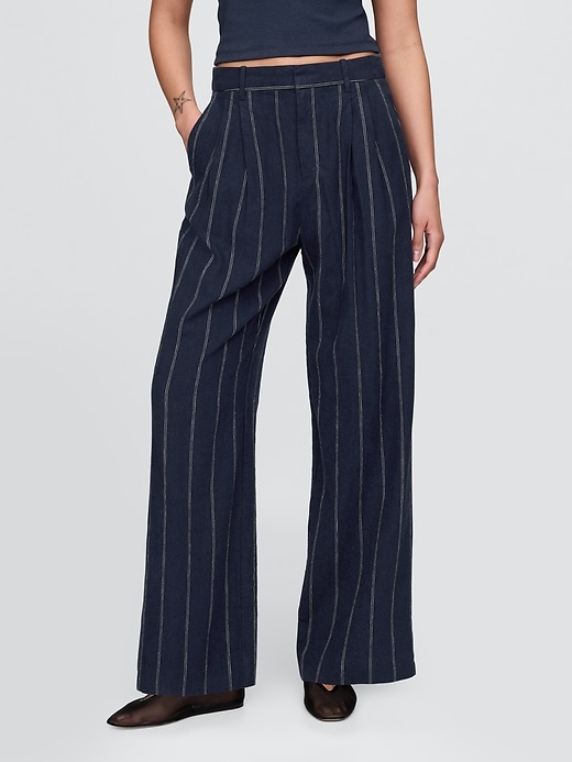 pantalon taille haute en lin mélangé 365