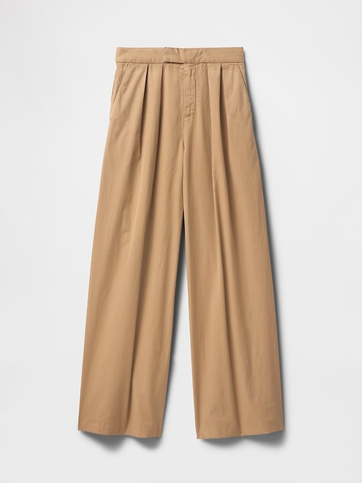 pantalon kaki à jambes larges plissé en sergé taille haute