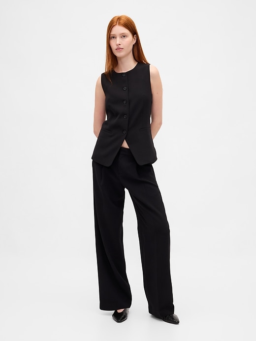 pantalon 365 à jambes larges plissées et taille basse