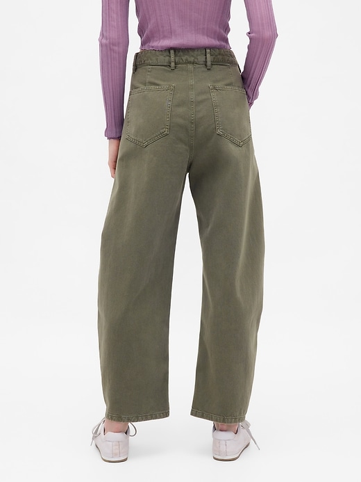 pantalon baril en sergé taille mi-haute