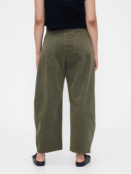 pantalon baril en sergé taille mi-haute