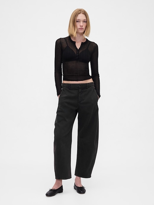 pantalon baril en sergé taille mi-haute