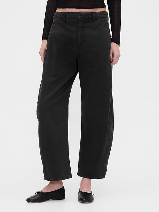 pantalon baril en sergé taille mi-haute