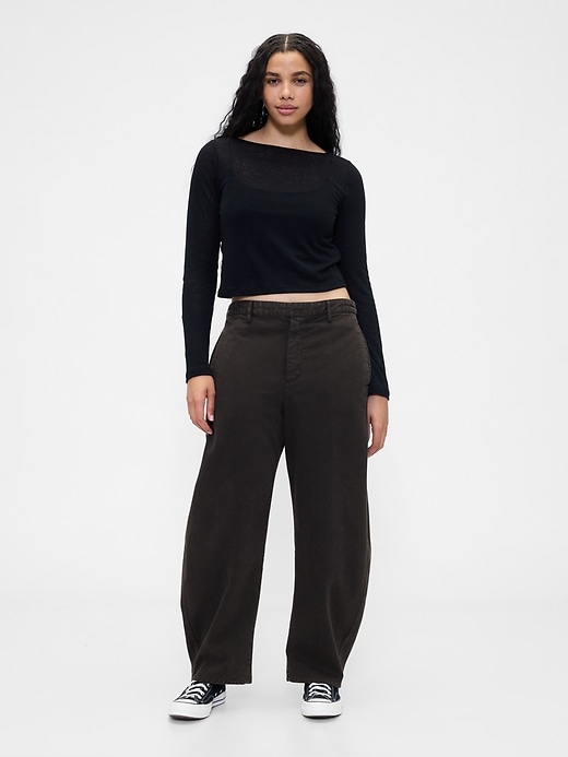 pantalon baril en sergé taille mi-haute