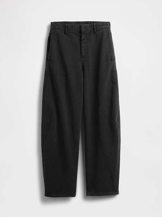 pantalon baril en sergé taille mi-haute