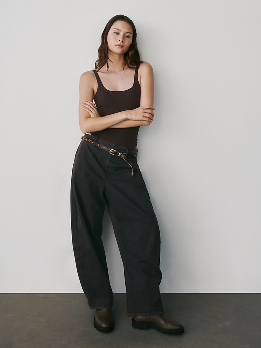 pantalon baril en sergé taille mi-haute