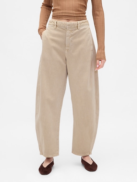 pantalon baril en sergé taille mi-haute