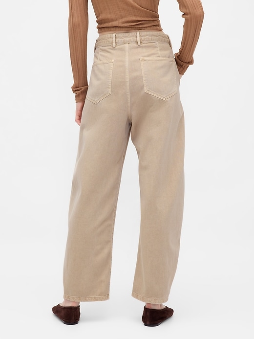 pantalon baril en sergé taille mi-haute