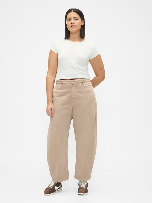 pantalon baril en sergé taille mi-haute