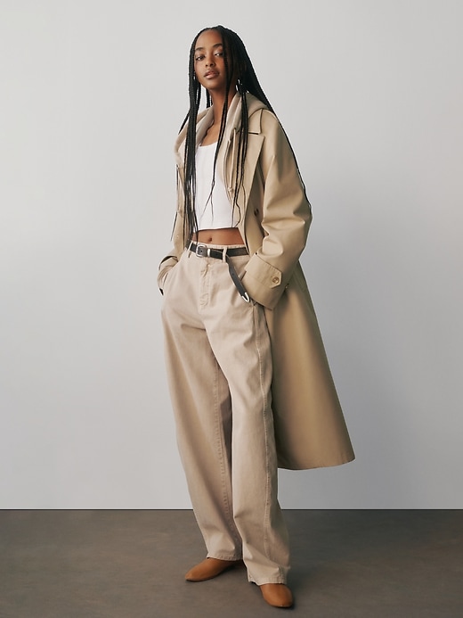 pantalon baril en sergé taille mi-haute